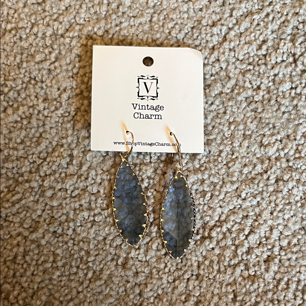 Vintage Charm Gold and Blue Dangle Earrings